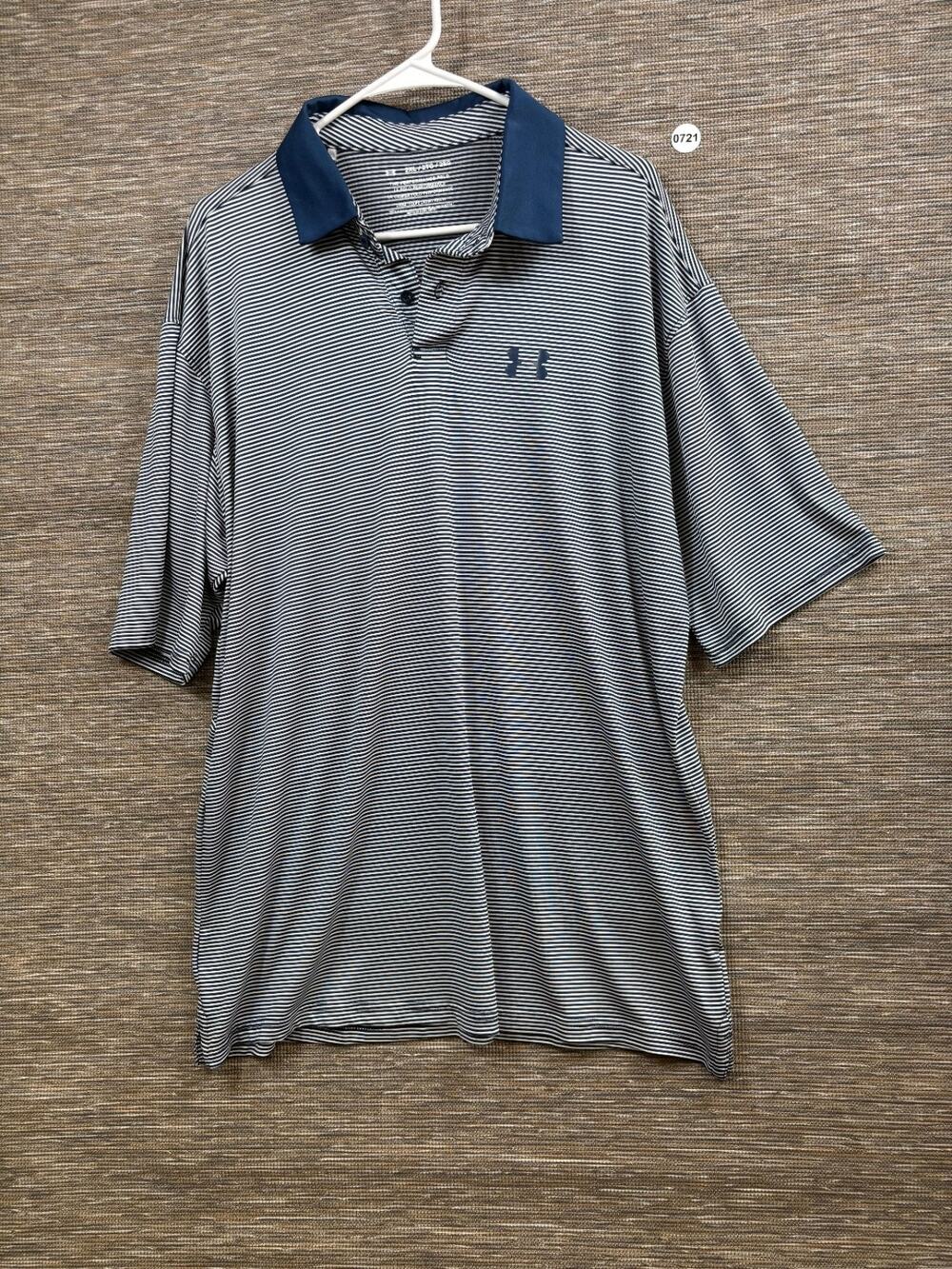 Under Armour Performance Polo Shirt Mens Size 2XL Blue Striped Loose Fit